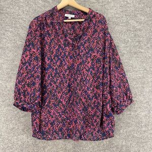 Serengeti Blouse Women XL Pink Geometric V-Neck 3/4 Sleeve Pullover Casual